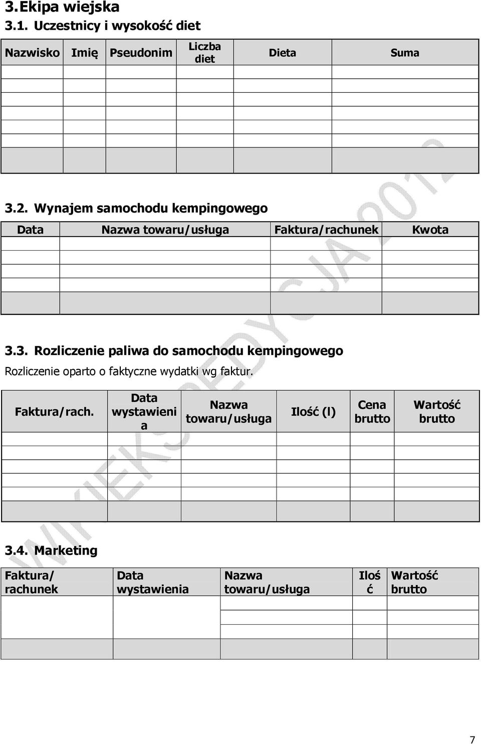 3. Rozliczenie paliwa do samochodu kempingowego Rozliczenie oparto o faktyczne wydatki wg faktur.