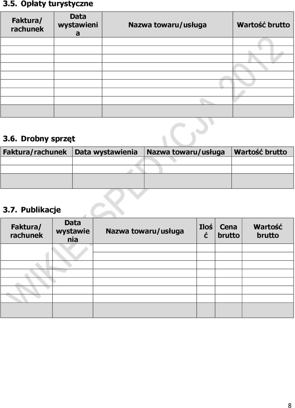 Drobny sprzęt rachunek wystawienia Nazwa towaru/usługa