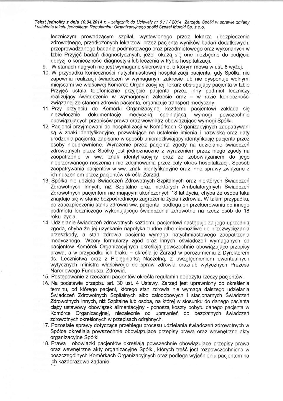 Uchwaly nr6/l/2014 Zazqdu Sp6lki w sprawie zmiany i ustalenia tekstu jednol