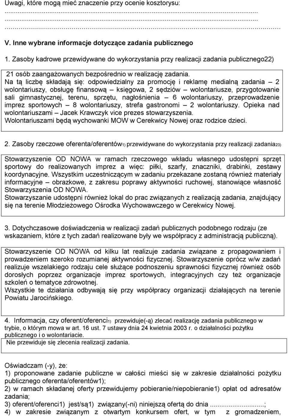 Na tą liczbę składają się: odpowiedzialny za promocję i reklamę medialną zadania 2 wolontariuszy, obsługę finansową księgowa, 2 sędziów wolontariusze, przygotowanie sali gimnastycznej, terenu,