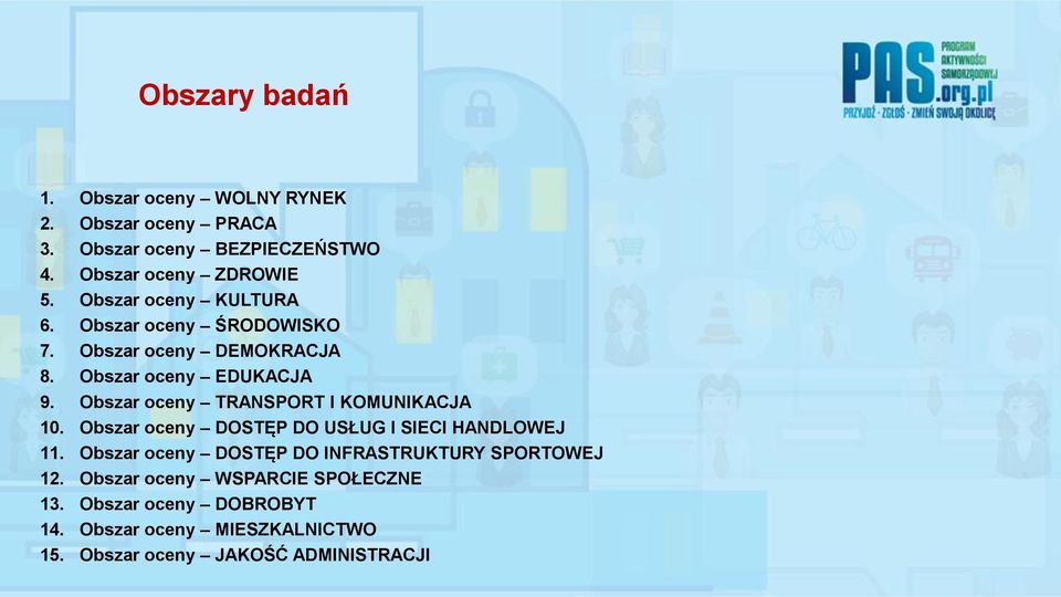 Obszar oceny TRANSPORT I KOMUNIKACJA 10. Obszar oceny DOSTĘP DO USŁUG I SIECI HANDLOWEJ 11.