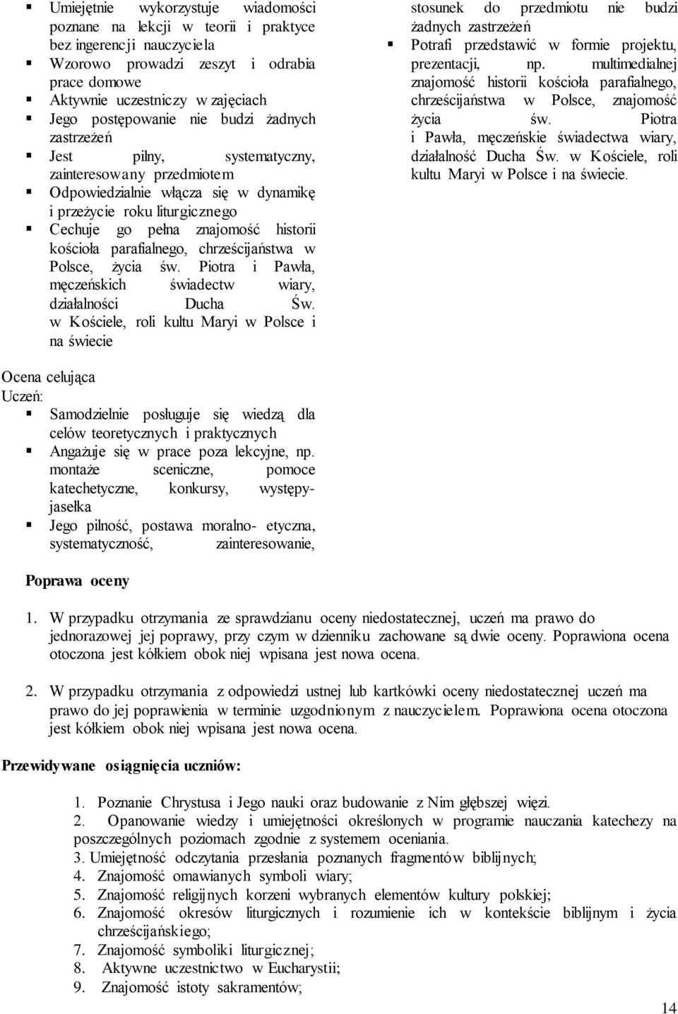 parafialnego, chrześcijaństwa w Polsce, życia św. Piotra i Pawła, męczeńskich świadectw wiary, działalności Ducha Św.