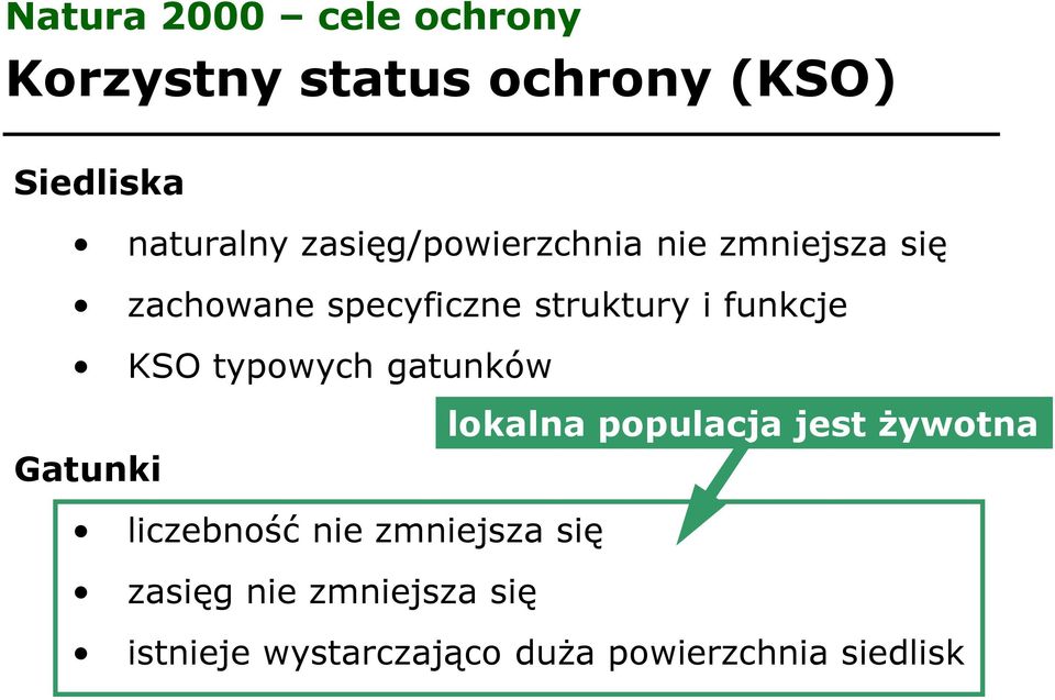 KSO typowych gatunków lokalna populacja jest Ŝywotna Gatunki liczebność nie