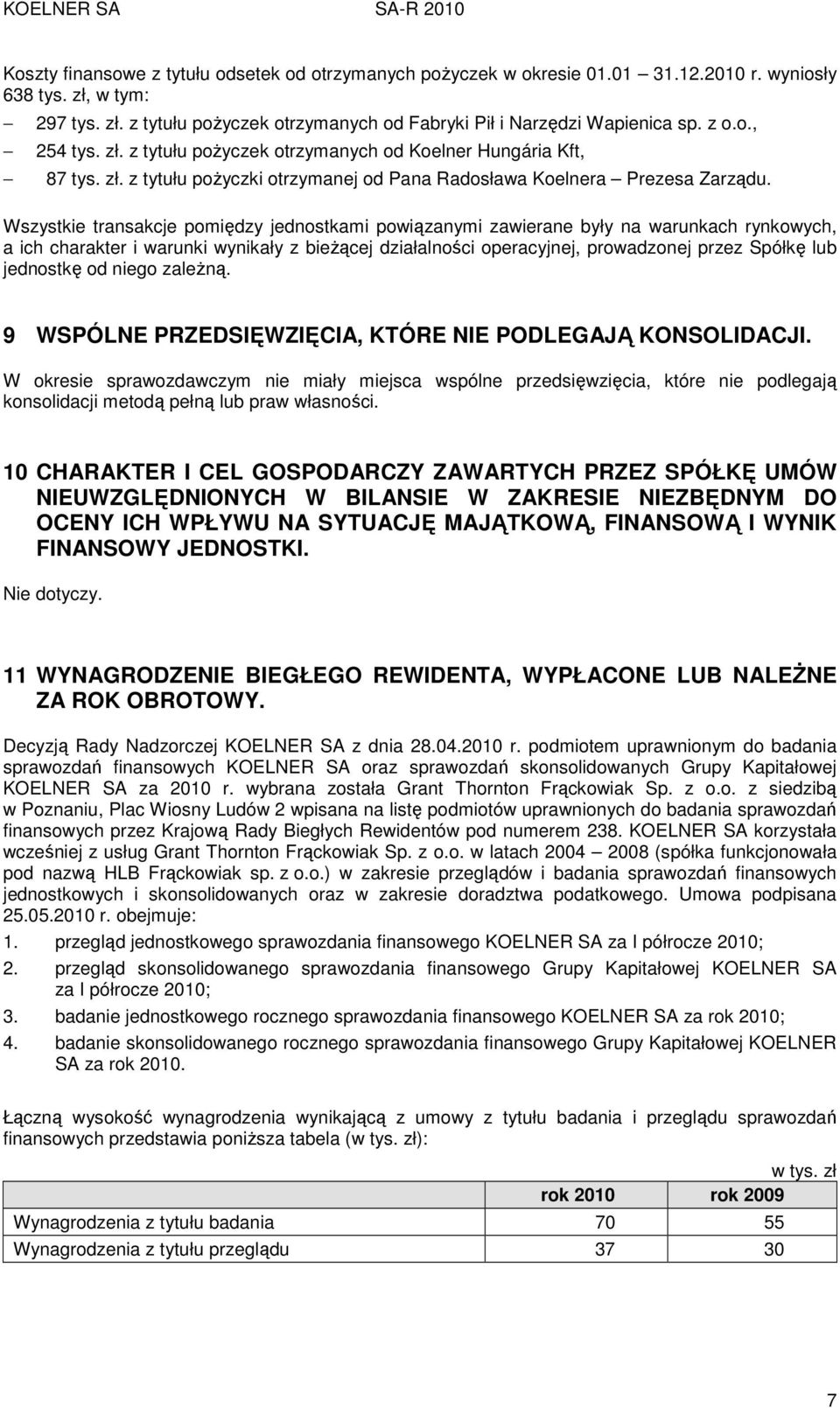 Wszystkie transakcje pomiędzy jednostkami powiązanymi zawierane były na warunkach rynkowych, a ich charakter i warunki wynikały z bieŝącej działalności operacyjnej, prowadzonej przez Spółkę lub