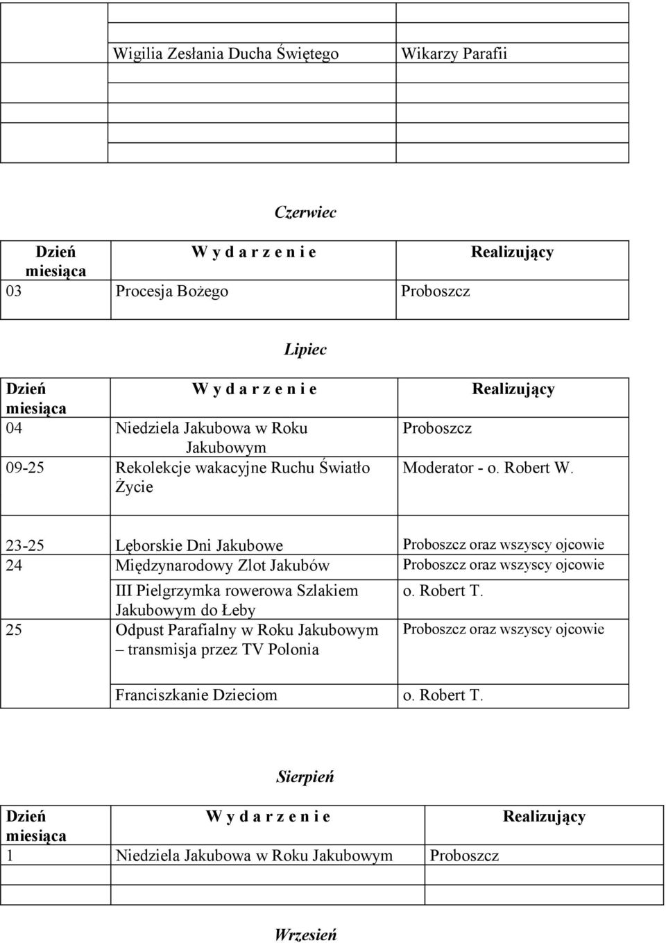 23-25 Lęborskie Dni Jakubowe oraz wszyscy ojcowie 24 Międzynarodowy Zlot Jakubów oraz wszyscy ojcowie III Pielgrzymka rowerowa