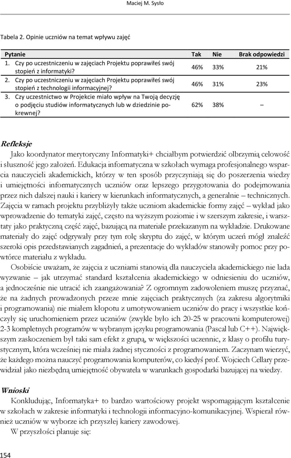 Czy uczestnictwo w Projekcie miało wpływ na Twoją decyzję o podjęciu studiów informatycznych lub w dziedzinie pokrewnej?