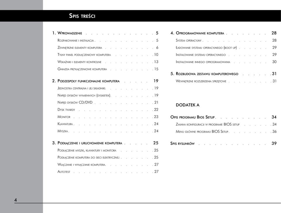 Podzespoły funkcjonalne komputera..... 19 Jednostka centralna i jej składniki 19 4. Oprogramowanie komputera.