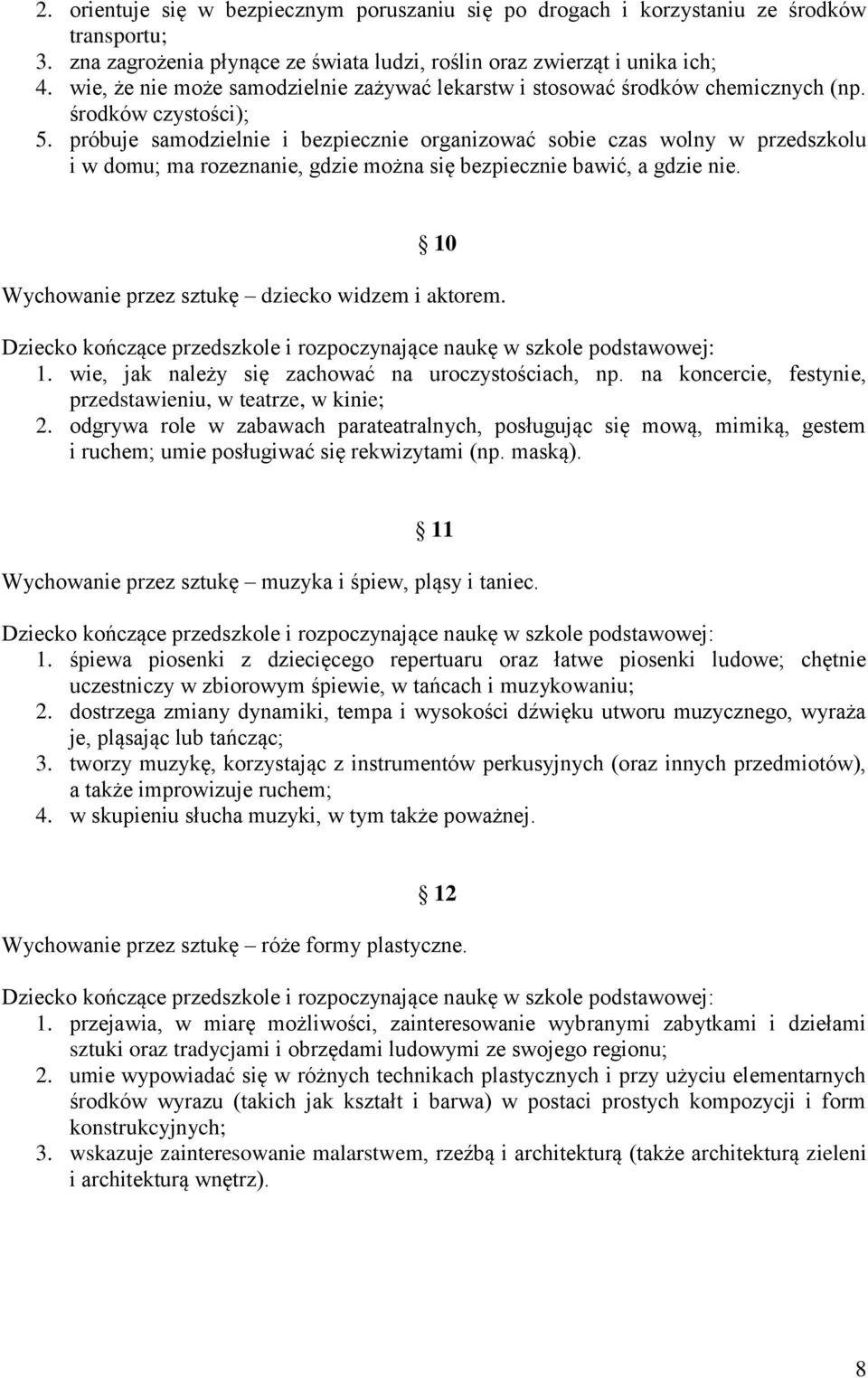 próbuje samodzielnie i bezpiecznie organizować sobie czas wolny w przedszkolu i w domu; ma rozeznanie, gdzie można się bezpiecznie bawić, a gdzie nie.