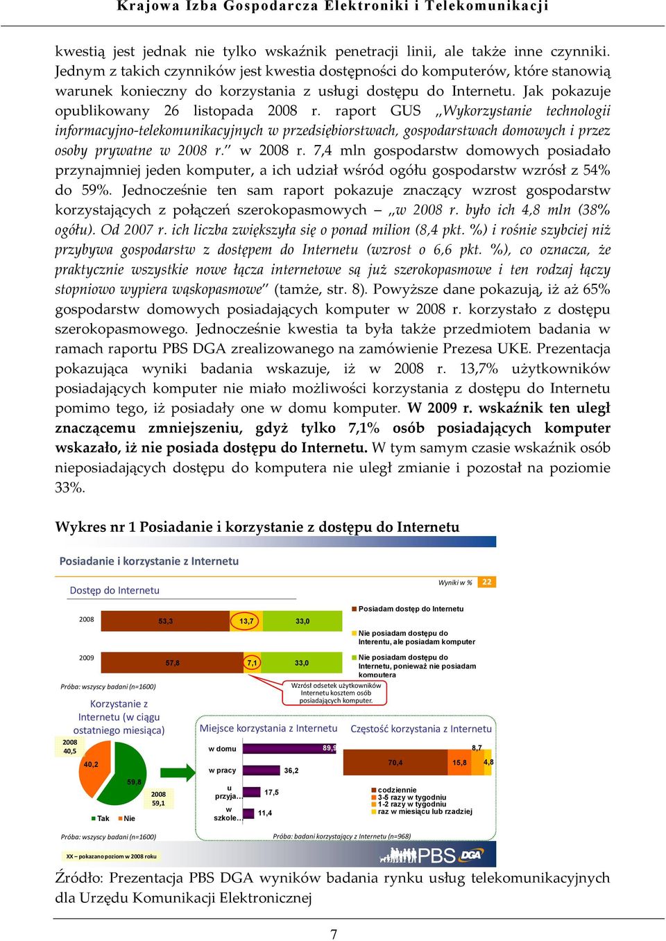 raport GUS Wykorzystanie technologii informacyjno-telekomunikacyjnych w przedsiębiorstwach, gospodarstwach domowych i przez osoby prywatne w 2008 r.