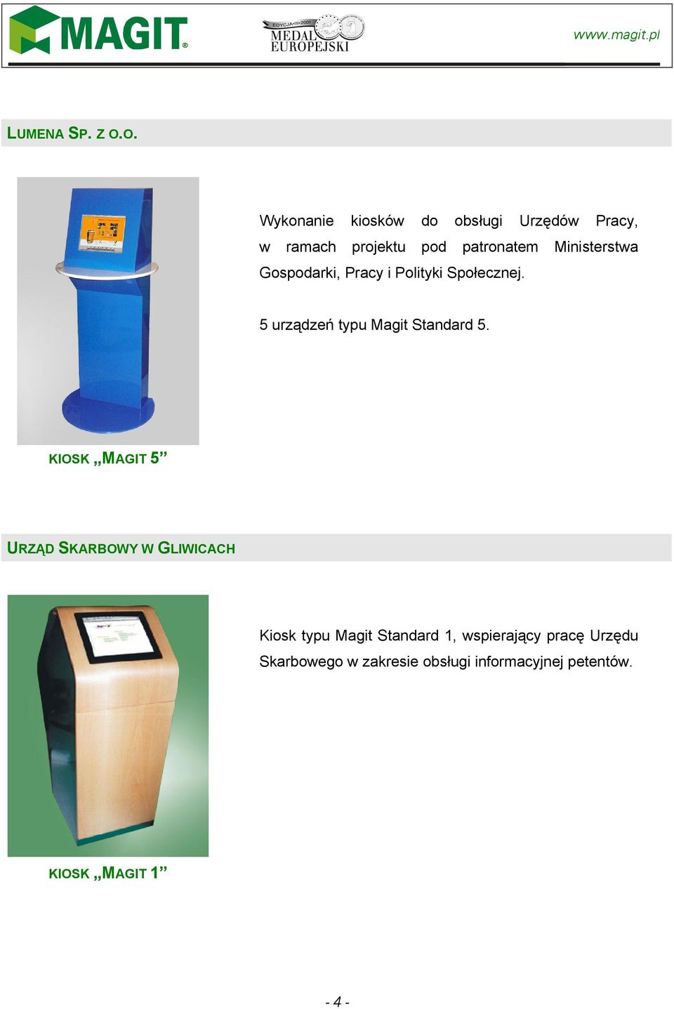 Ministerstwa Gospodarki, Pracy i Polityki Społecznej. 5 urządzeń typu Magit Standard 5.