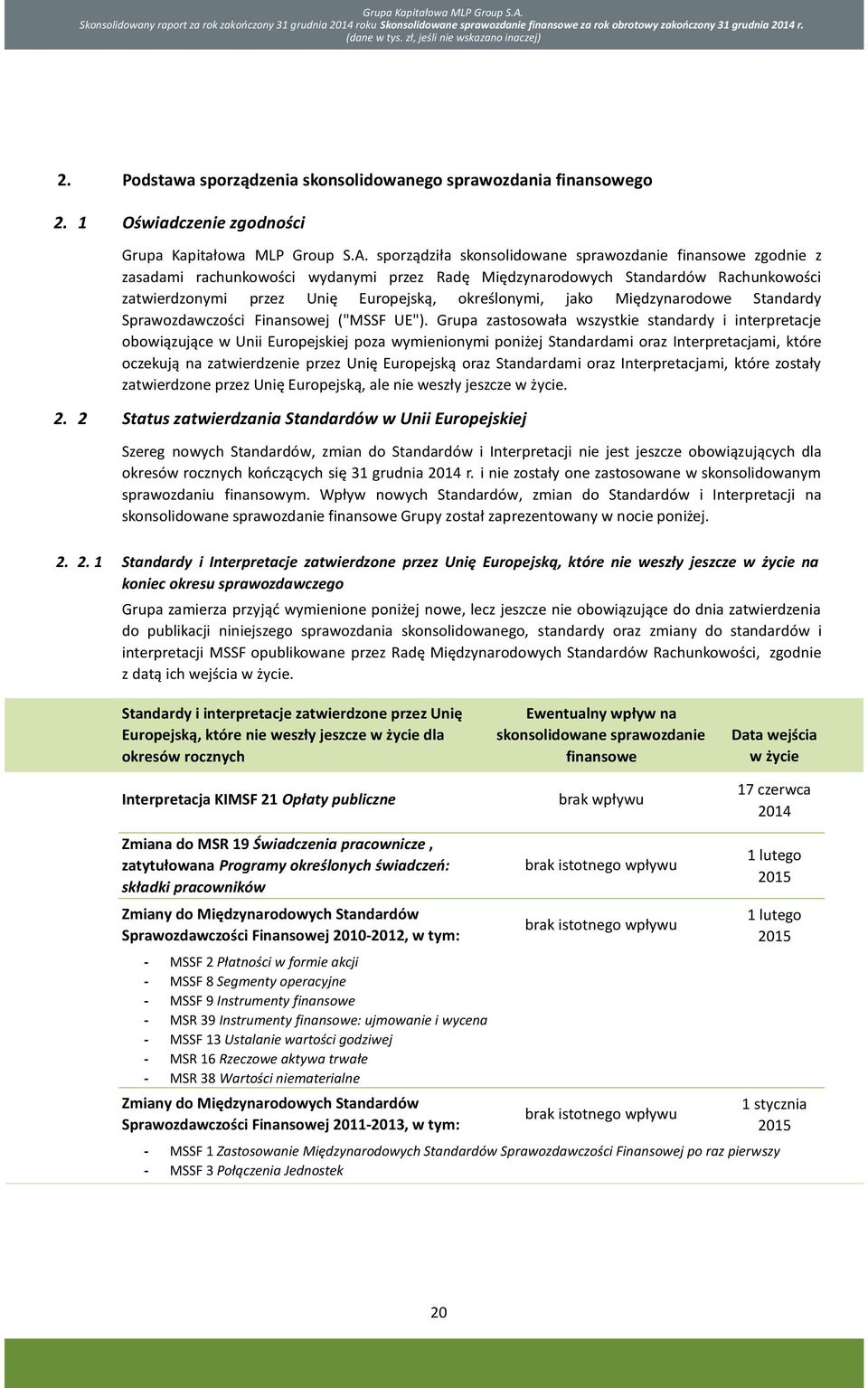 sporządziła skonsolidowane sprawozdanie finansowe zgodnie z zasadami rachunkowości wydanymi przez Radę Międzynarodowych Standardów Rachunkowości zatwierdzonymi przez Unię Europejską, określonymi,