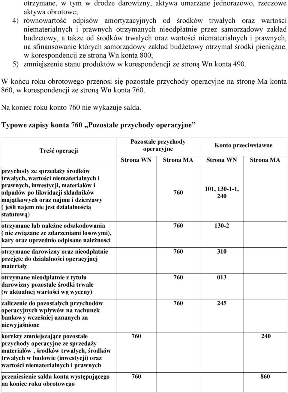 środki pieniężne, w korespondencji ze stroną Wn konta 800; 5) zmniejszenie stanu produktów w korespondencji ze stroną Wn konta 490.