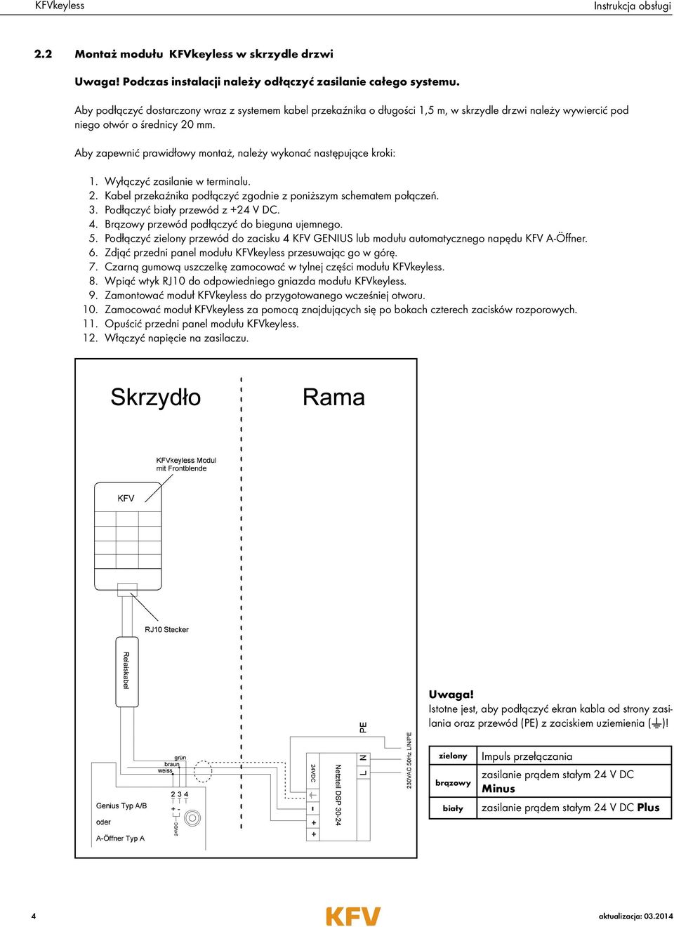 Aby zapewnić prawidłowy montaż, należy wykonać następujące kroki: 1. Wyłączyć zasilanie w terminalu. 2. Kabel przekaźnika podłączyć zgodnie z poniższym schematem połączeń. 3.