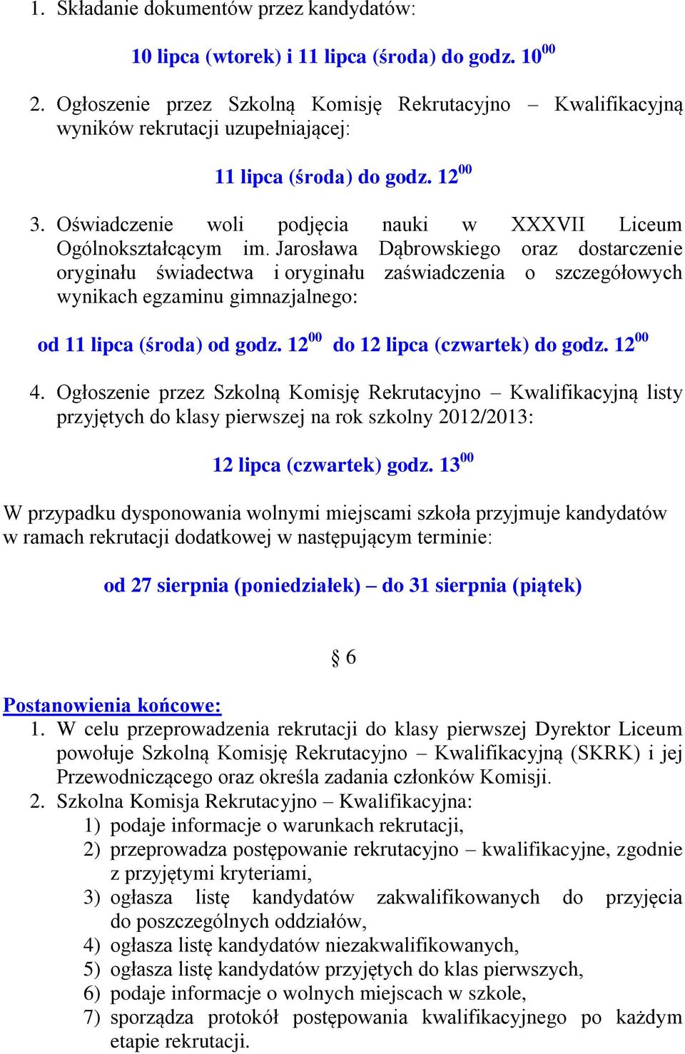 Oświadczenie woli podjęcia nauki w XXXVII Liceum Ogólnokształcącym im.