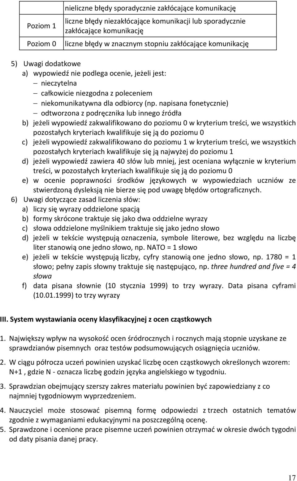 napisana fonetycznie) odtworzona z podręcznika lub innego źródła b) jeżeli wypowiedź zakwalifikowano do poziomu 0 w kryterium treści, we wszystkich pozostałych kryteriach kwalifikuje się ją do