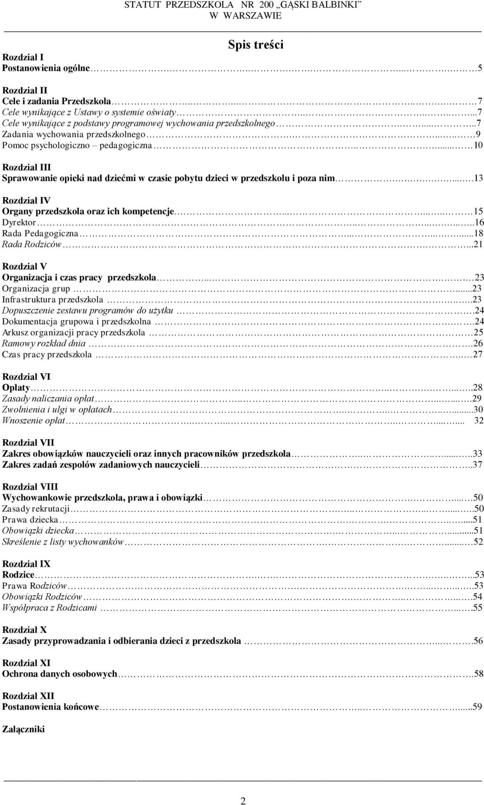 ..... 10 Rozdział III Sprawowanie opieki nad dziećmi w czasie pobytu dzieci w przedszkolu i poza nim.........13 Rozdział IV Organy przedszkola oraz ich kompetencje......... 15 Dyrektor.