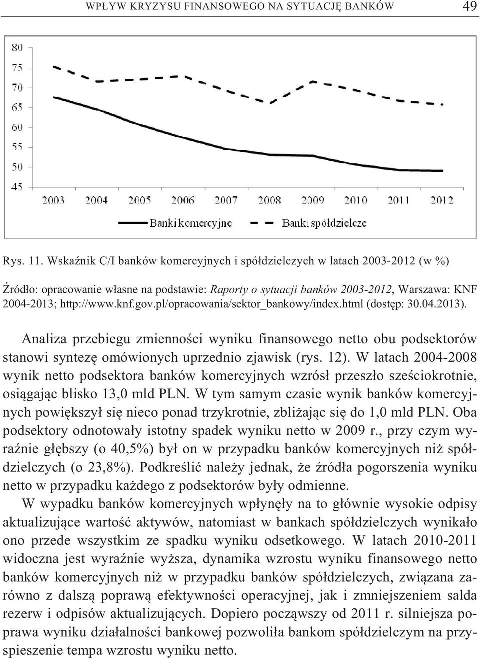 W latach 2004-2008 wynik netto podsektora banków komercyjnych wzrós przesz o sze ciokrotnie, osi gaj c blisko 13,0 mld PLN.