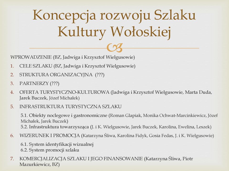 Obiekty noclegowe i gastronomiczne (Roman Glapiak, Monika Ochwat-Marcinkiewicz, Józef Michałek, Jarek Buczek) 5.2. Infrastruktura towarzysząca (J. i K.