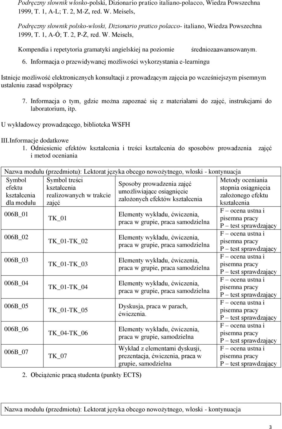 Istnieje możliwość elektronicznych konsultacji z prowadzącym zajęcia po wcześniejszym pisemnym ustaleniu zasad współpracy 7.