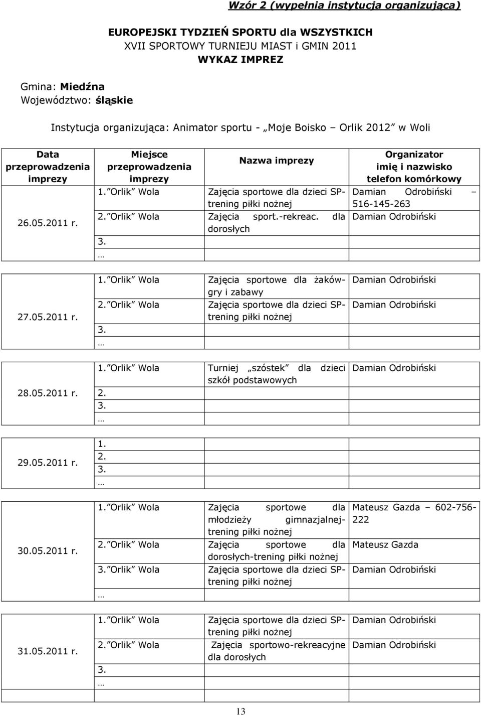 dla dorosłych Damian Odrobiński 516-145-263 Damian Odrobiński Orlik Wola Orlik Wola Zajęcia sportowe dla żakówgry i zabawy Zajęcia sportowe dla dzieci SPtrening piłki nożnej Damian Odrobiński Damian