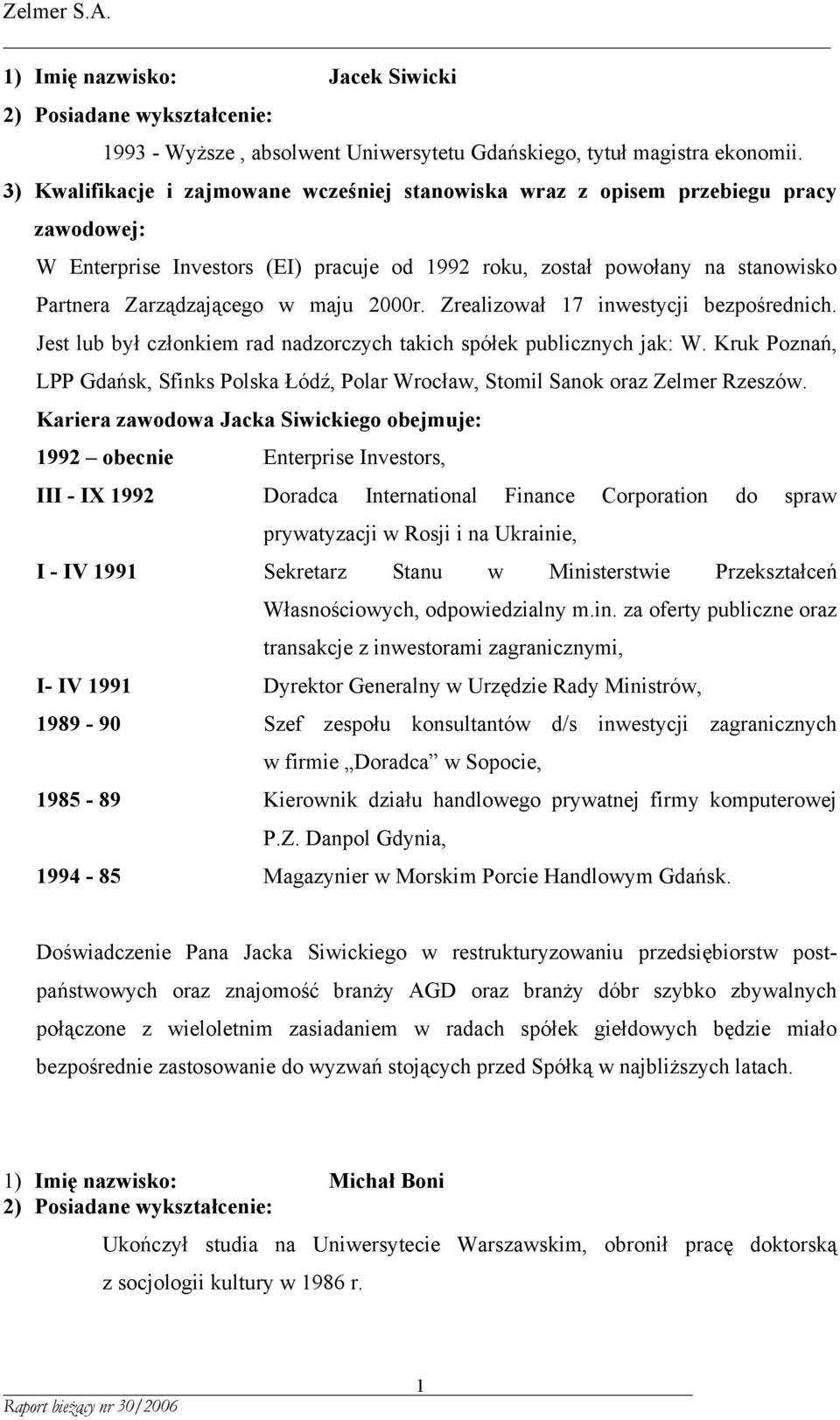 Jest lub był członkiem rad nadzorczych takich spółek publicznych jak: W. Kruk Poznań, LPP Gdańsk, Sfinks Polska Łódź, Polar Wrocław, Stomil Sanok oraz Zelmer Rzeszów.