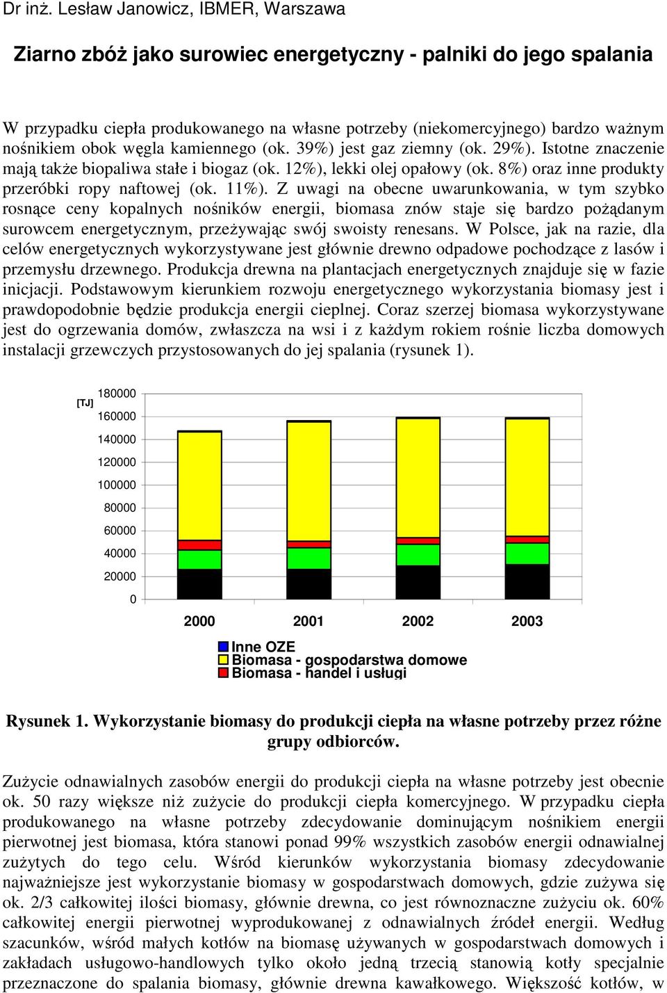 węgla kamiennego (ok. 39%) jest gaz ziemny (ok. 29%). Istotne znaczenie mają takŝe biopaliwa stałe i biogaz (ok. 12%), lekki olej opałowy (ok. 8%) oraz inne produkty przeróbki ropy naftowej (ok. 11%).