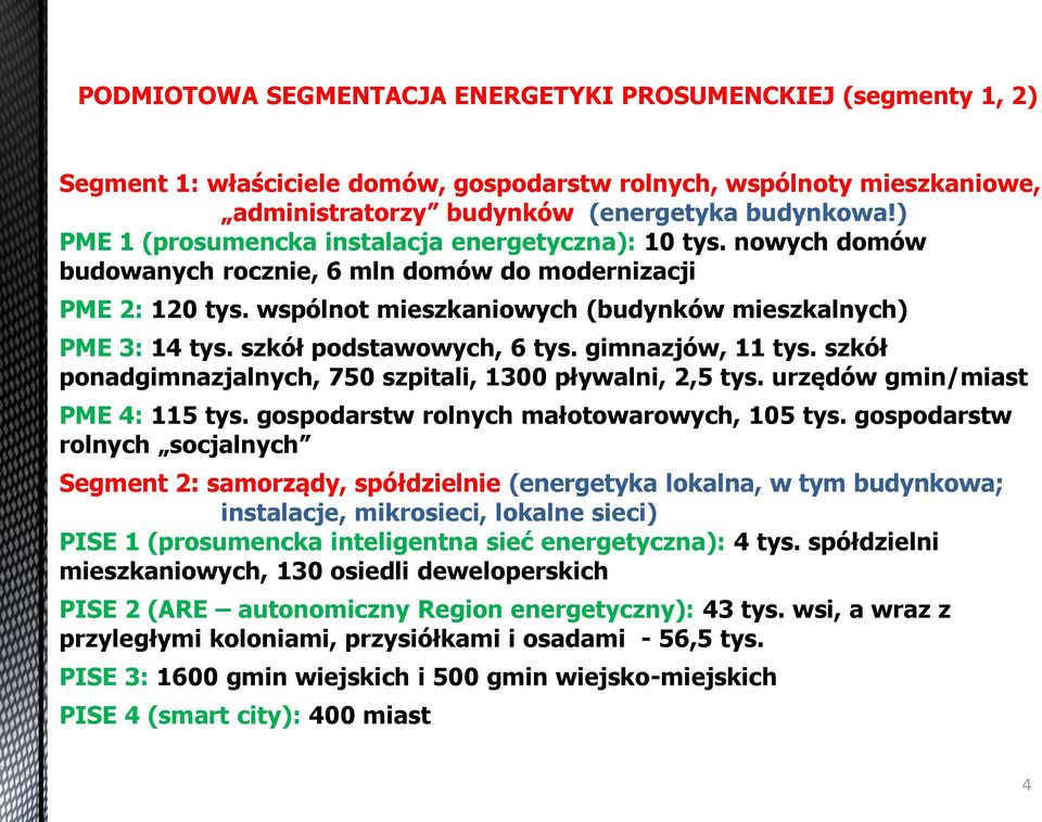 szkół podstawowych, 6 tys. gimnazjów, ńń tys. szkół ponadgimnazjalnych, 75Ń szpitali, ń3ńń pływalni, 2,5 tys. urz dów gmin/miast PME 4: ńń5 tys. gospodarstw rolnych małotowarowych, ńń5 tys.