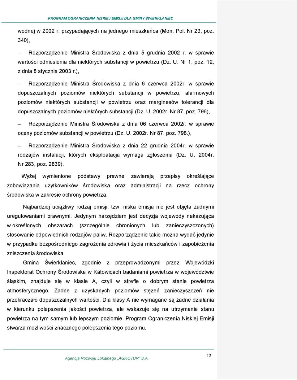 w sprawie dopuszczalnych poziomów niektórych substancji w powietrzu, alarmowych poziomów niektórych substancji w powietrzu oraz marginesów tolerancji dla dopuszczalnych poziomów niektórych substancji