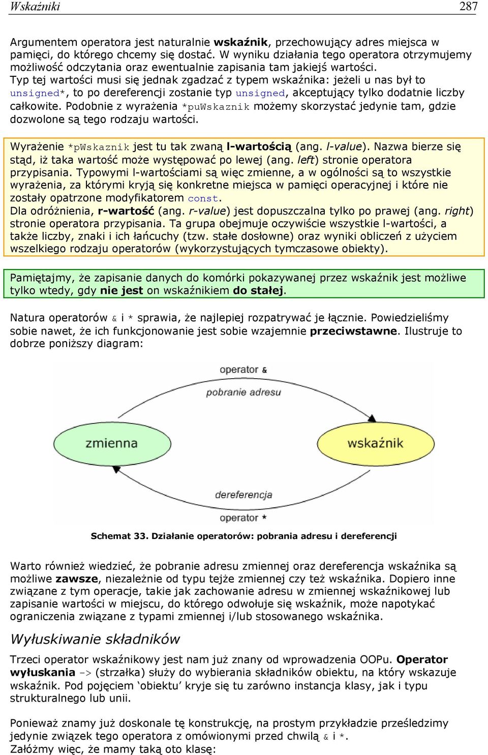 Typ tej wartości musi się jednak zgadzać z typem wskaźnika: jeżeli u nas był to unsigned*, to po dereferencji zostanie typ unsigned, akceptujący tylko dodatnie liczby całkowite.