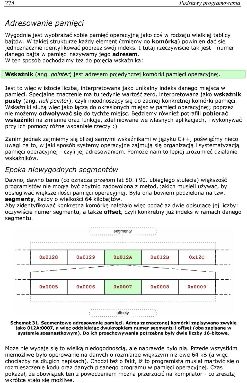 I tutaj rzeczywiście tak jest - numer danego bajta w pamięci nazywamy jego adresem. W ten sposób dochodzimy też do pojęcia wskaźnika: Wskaźnik (ang.