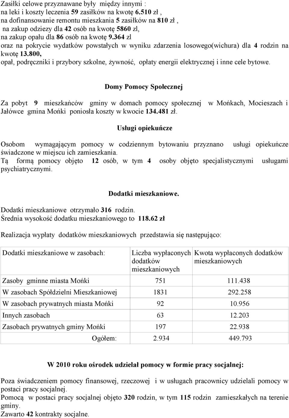 364 zl oraz na pokrycie wydatków powstałych w wyniku zdarzenia losowego(wichura) dla 4 rodzin na kwotę 13.