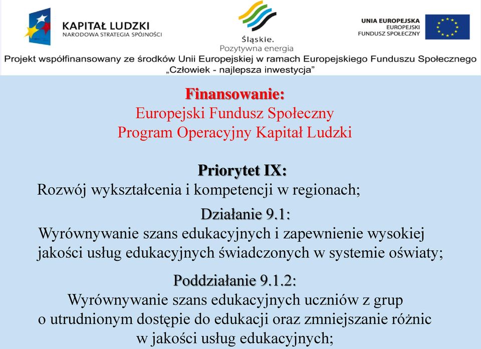 1: Wyrównywanie szans edukacyjnych i zapewnienie wysokiej jakości usług edukacyjnych świadczonych w