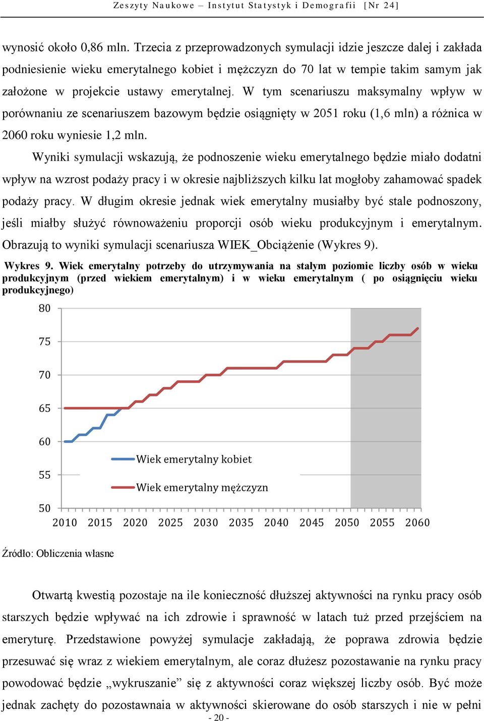 W tym scenariuszu maksymalny wpływ w porównaniu ze scenariuszem bazowym będzie osiągnięty w 2051 roku (1,6 mln) a różnica w 2060 roku wyniesie 1,2 mln.