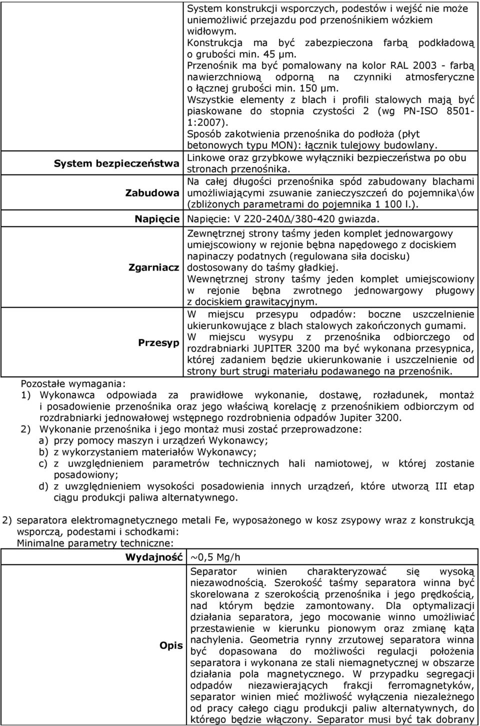 150 µm. Wszystkie elementy z blach i profili stalowych mają być piaskowane do stopnia czystości 2 (wg PN-ISO 8501-1:2007).