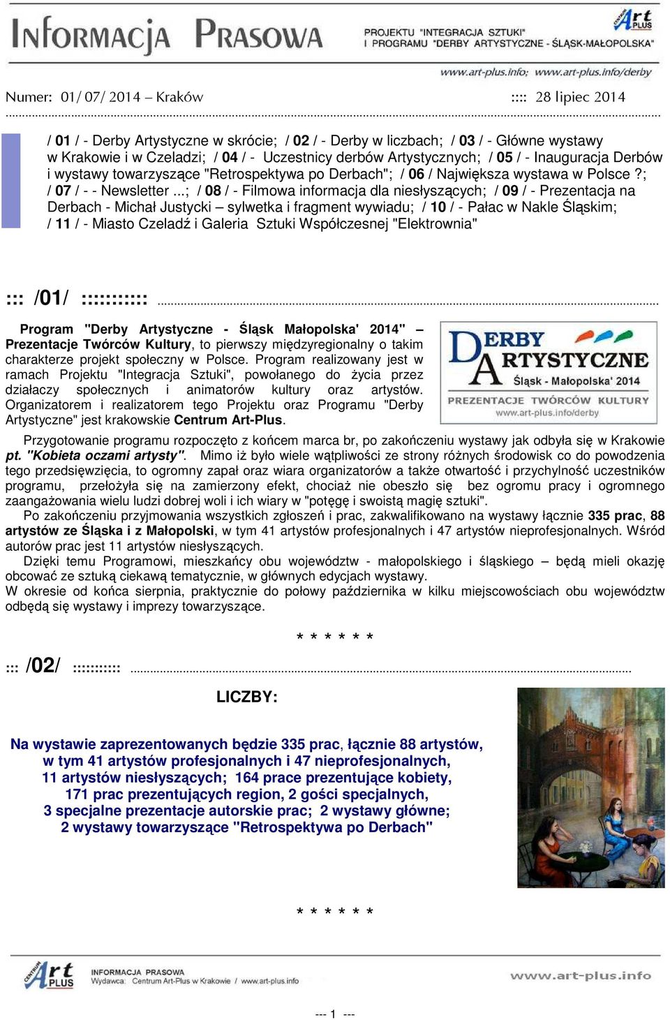 towarzyszące "Retrospektywa po Derbach"; / 06 / Największa wystawa w Polsce?; / 07 / - - Newsletter.