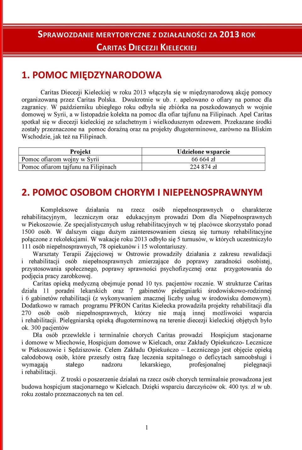 W październiku ubiegłego roku odbyła się zbiórka na poszkodowanych w wojnie domowej w Syrii, a w listopadzie kolekta na pomoc dla ofiar tajfunu na Filipinach.