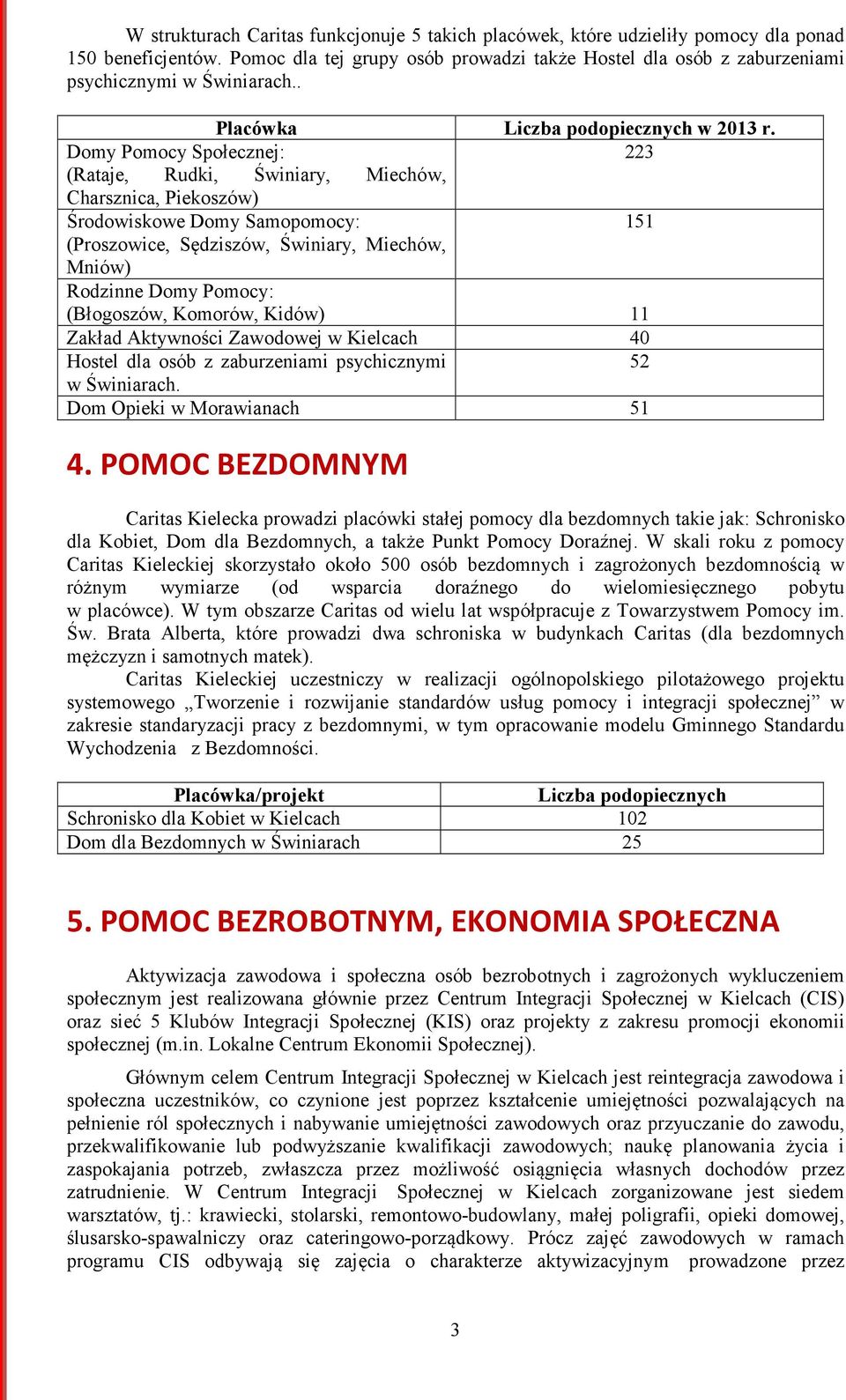 Domy Pomocy Społecznej: 223 (Rataje, Rudki, Świniary, Miechów, Charsznica, Piekoszów) Środowiskowe Domy Samopomocy: 151 (Proszowice, Sędziszów, Świniary, Miechów, Mniów) Rodzinne Domy Pomocy: