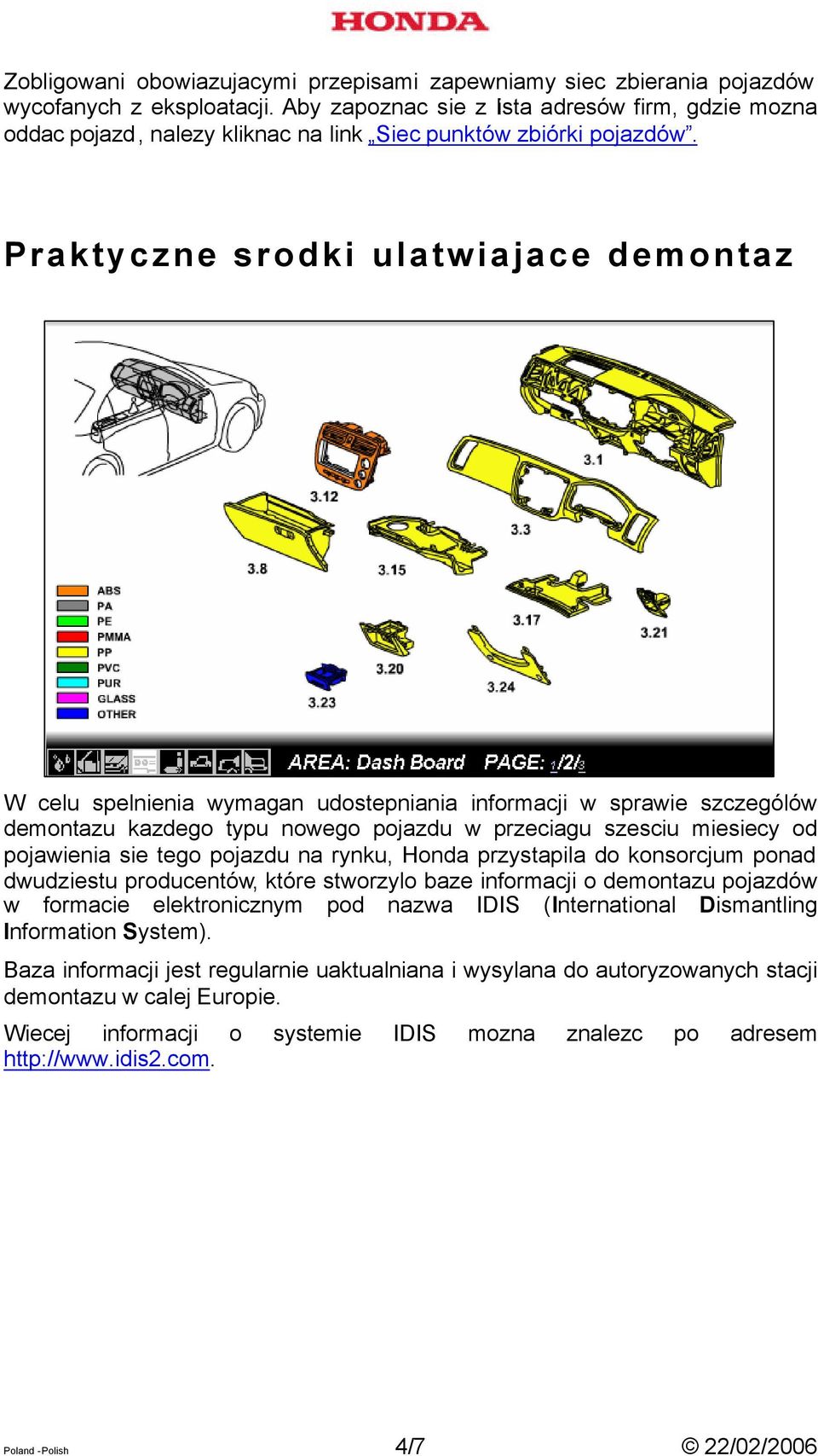 Praktyczne srodki ulatwiajace demontaz W celu spelnienia wymagan udostepniania informacji w sprawie szczególów demontazu kazdego typu nowego pojazdu w przeciagu szesciu miesiecy od pojawienia sie