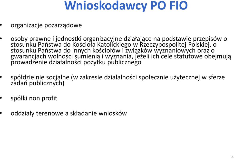 gwarancjach wolności sumienia i wyznania, jeżeli ich cele statutowe obejmują prowadzenie działalności pożytku publicznego spółdzielnie