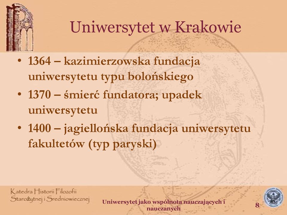 śmierć fundatora; upadek uniwersytetu 1400