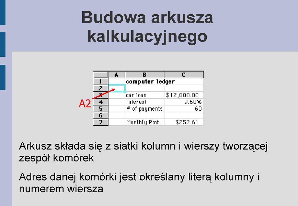 tworzącej zespół komórek Adres danej