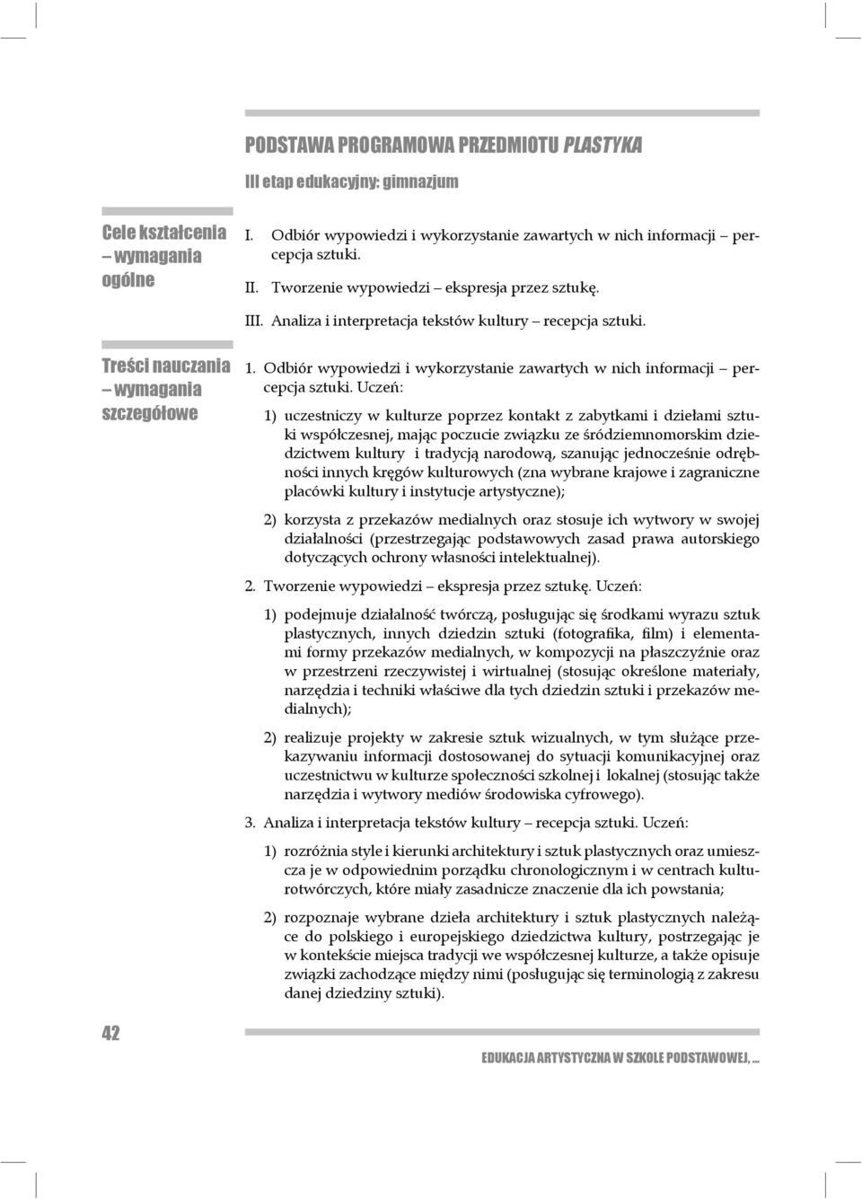 Uczeń: 1) uczestniczy w kulturze poprzez kontakt z zabytkami i dziełami sztuki współczesnej, mając poczucie związku ze śródziemnomorskim dziedzic twem kultury i tra dycją narodową, szanując