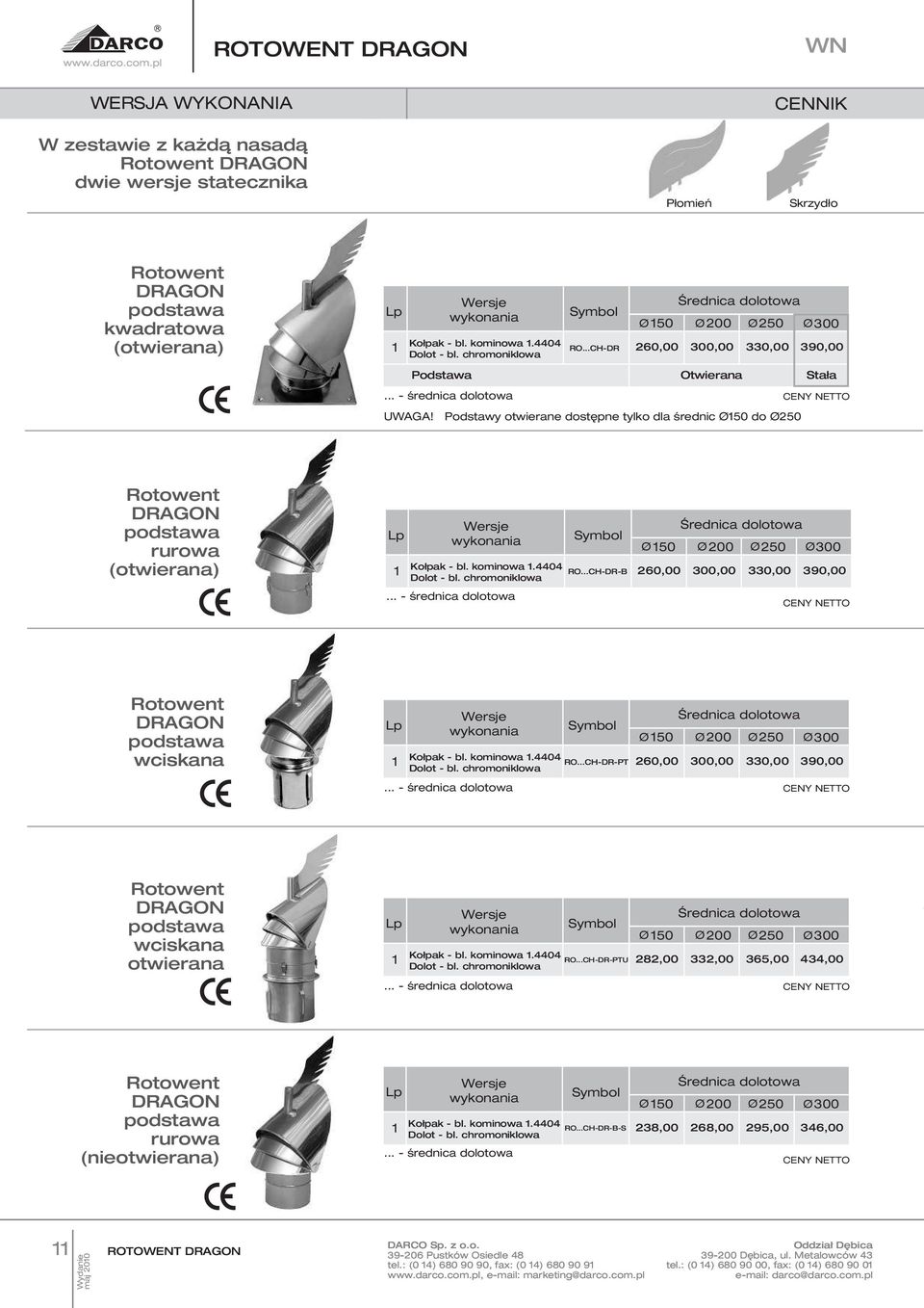 Pdstawy twierane dstępne tylk dla średnic Ø0 d Ø0 Rtwent DRAGON pdstawa rurwa ( twierana) Ø 0 Ø00 Ø0 K³pak bl. kminwa.0 RO...CHDRB 60,00 00,00 0,00 Dlt bl. chrmniklwa.