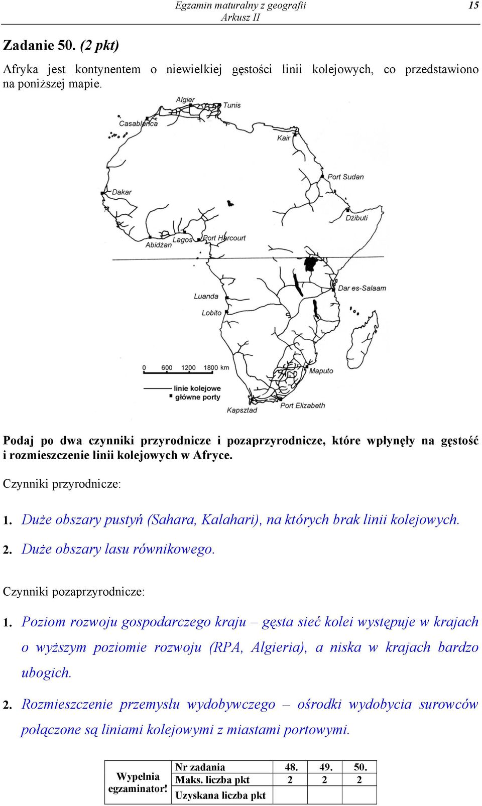 Duże obszary pustyń (Sahara, Kalahari), na których brak linii kolejowych. 2. Duże obszary lasu równikowego. Czynniki pozaprzyrodnicze: 1.