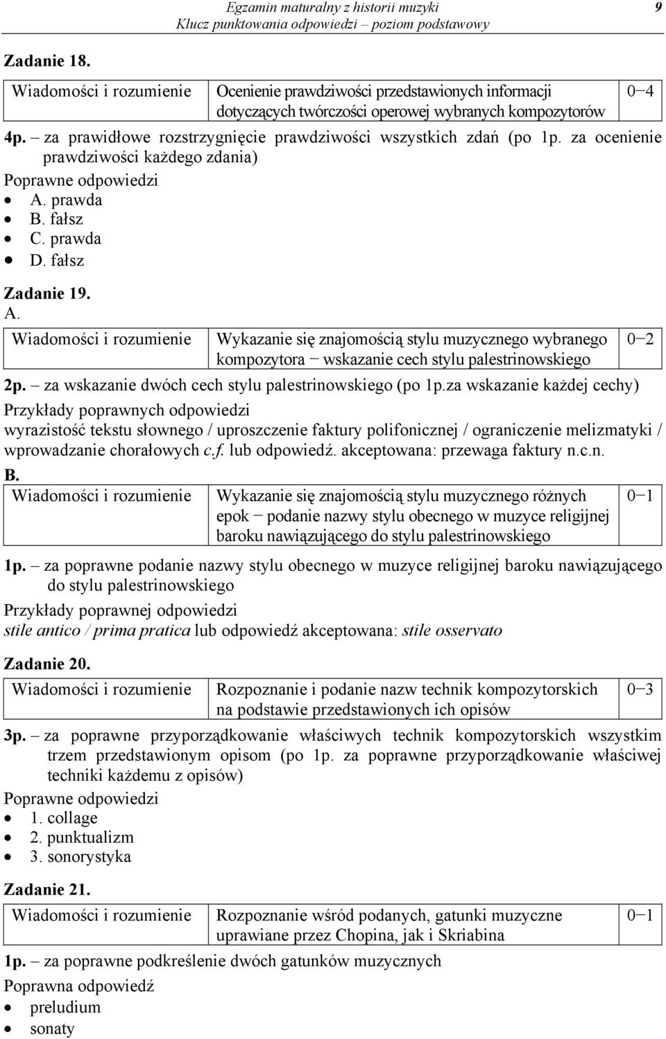 za wskazanie dwóch cech stylu palestrinowskiego (po 1p.