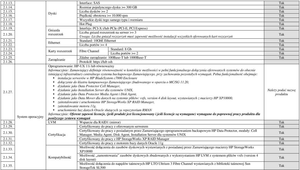 rozszerzeń Uwaga: Liczba gniazd rozszerzeń musi zapewnić moŝliwość instalacji wszystkich oferowanych kart rozszerzeń 2.1.21. Standard: 10GbE Ethernet Ethernet 2.1.22. Liczba portów >= 4 2.1.23.
