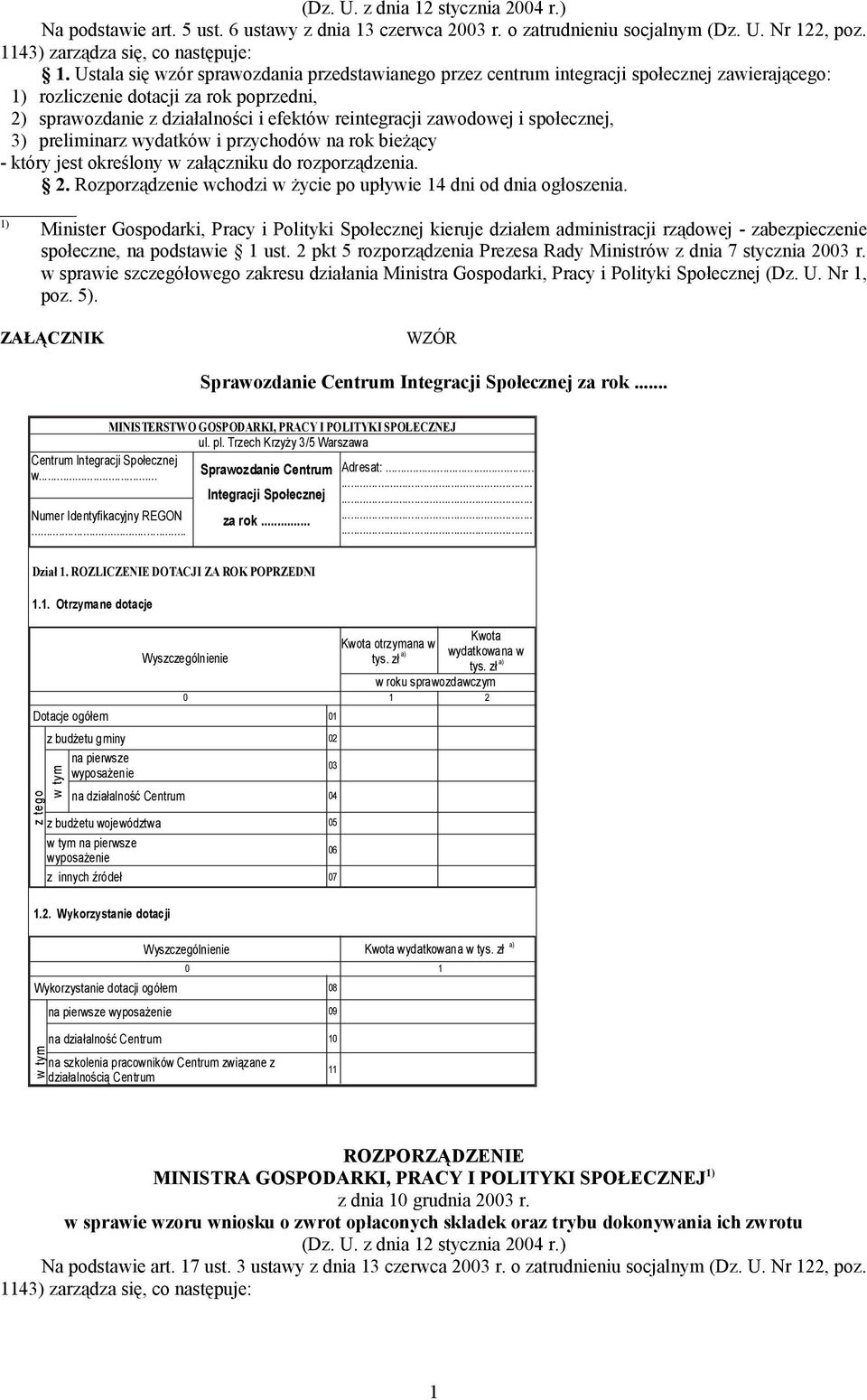 zawodowej i społecznej, 3) preliminarz wydatków i przychodów na rok bieżący - który jest określony w załączniku do rozporządzenia. 2.