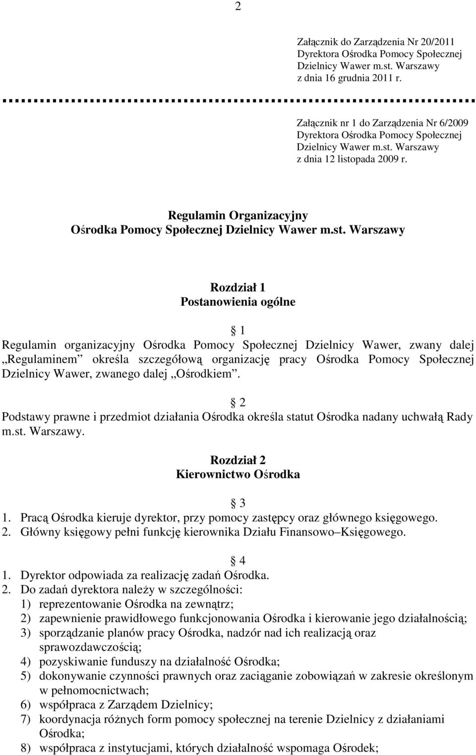 Regulamin Organizacyjny Ośrodka Pomocy Społecznej Dzielnicy Wawer m.st.