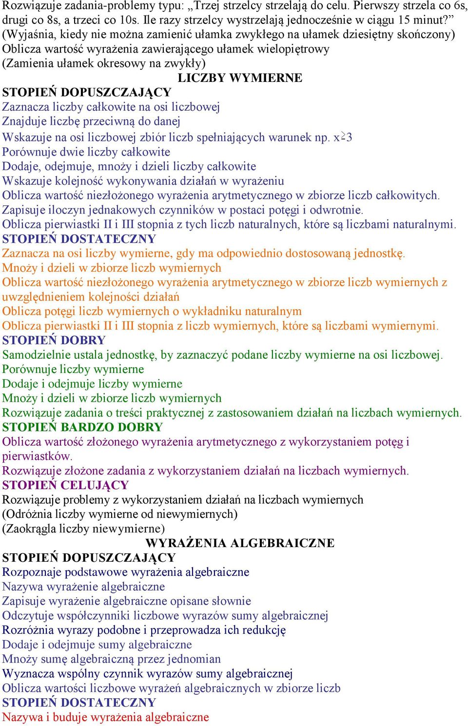 Zaznacza liczby całkowite na osi liczbowej Znajduje liczbę przeciwną do danej Wskazuje na osi liczbowej zbiór liczb spełniających warunek np.