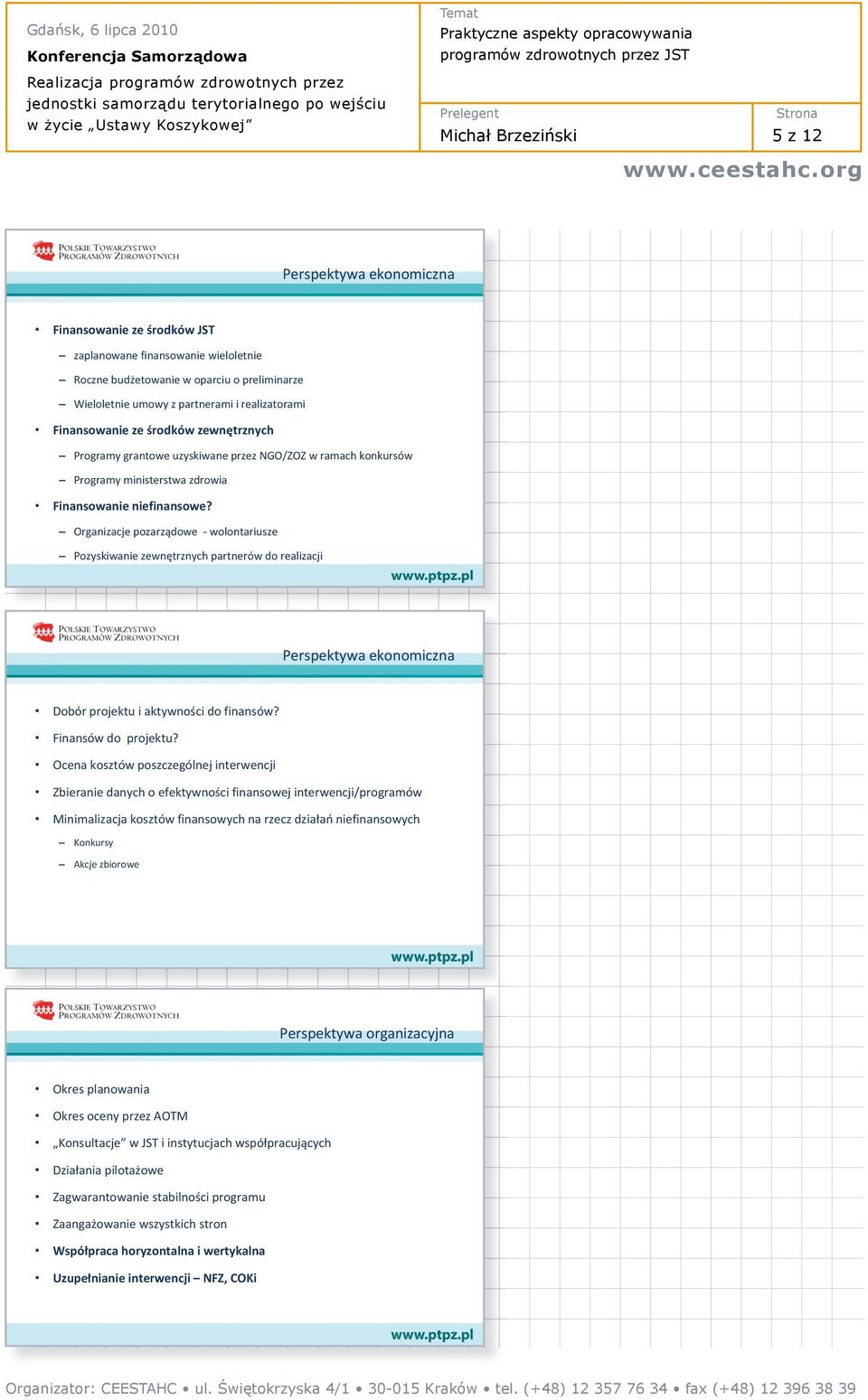 Organizacje pozarz dowe - wolontariusze Pozyskiwanie zewn trznych partnerów do realizacji Perspektywa ekonomiczna Dobór projektu i aktywno ci do finansów? Finansów do projektu?